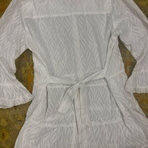 White Sheer Tie-Back Blouse NWT 32inches in length